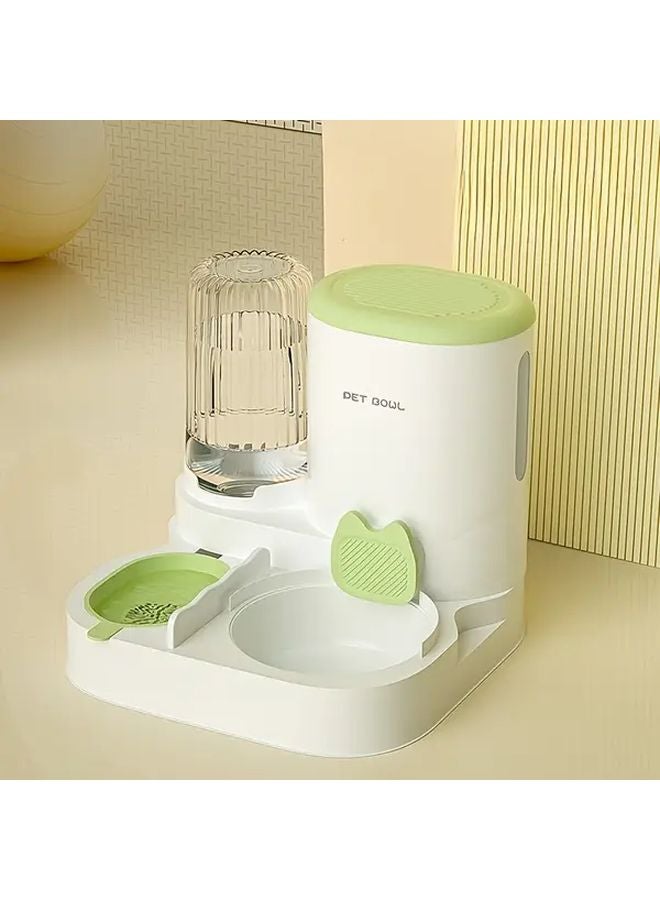 نافورة مياه قطط أوتوماتيكية خضراء وطقم موزع الطعام مع وعاء من الفولاذ المقاوم للصدأ قابل للغسيل مغذي حيوانات أليفة 2 في 1 - Image 1