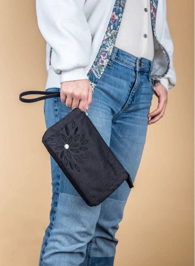 HAIKU Stride Small Womens RFID-Blocking Convertible Crossbody Wristlet Purse, Wallet and Cell Phone Crossbody Bag with Detachable Strap, Black in Bloom - Image 5