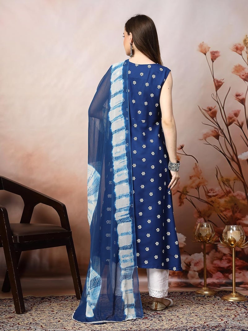 Stylum Women's Floral Printed & Embroidered Rayon A-Line Kurta Dupatta Set - Image 2