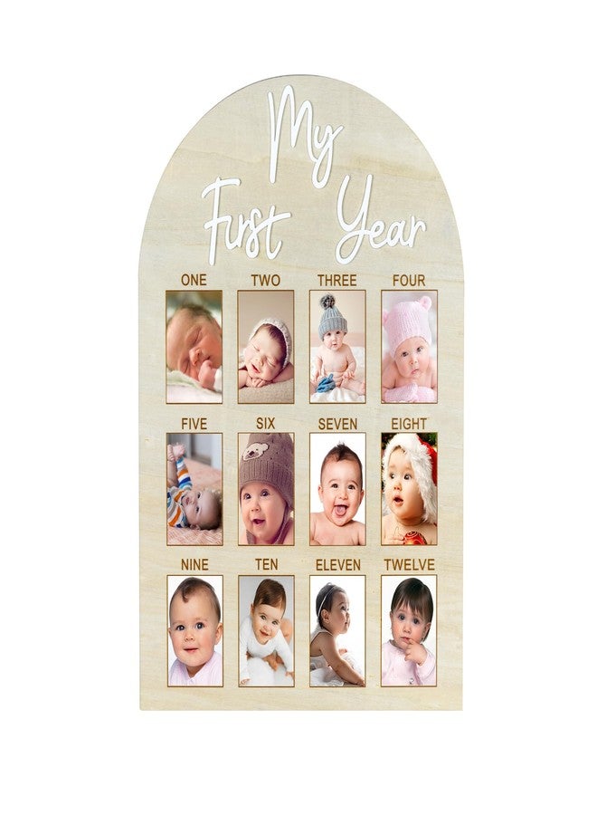 Wartter My First Year Arch Photo Frame, Natural Wooden Monthly Milestone Photo Board for Baby Birthday Party Decorations (17x11.8in) - Image 1