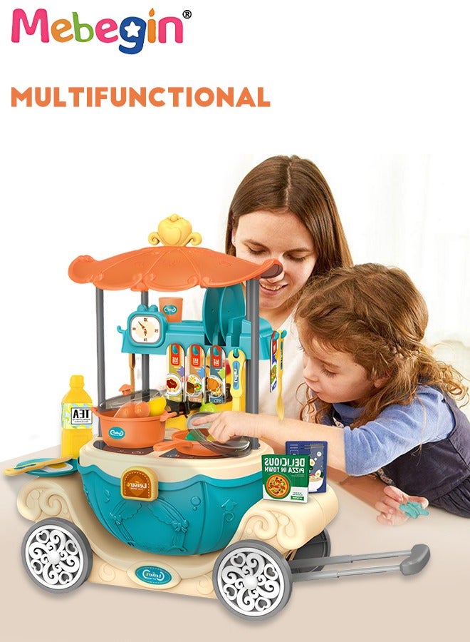 MEBEGIN مجموعة ألعاب التظاهر بالمطبخ، عربة اليقطين 6 في 1 مجموعة أدوات ملحقات المطبخ مع قضيب تلسكوبي، ألعاب تعليمية للأطفال، هدايا للأعمار من 3 سنوات فما فوق - Image 4