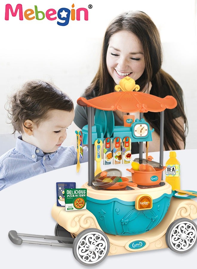MEBEGIN مجموعة ألعاب التظاهر بالمطبخ، عربة اليقطين 6 في 1 مجموعة أدوات ملحقات المطبخ مع قضيب تلسكوبي، ألعاب تعليمية للأطفال، هدايا للأعمار من 3 سنوات فما فوق - Image 1