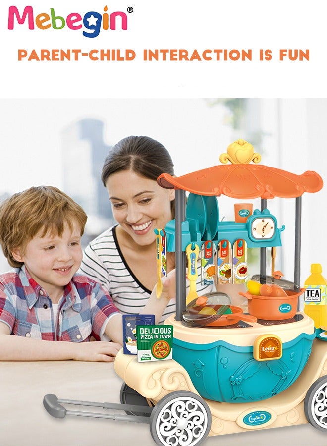 MEBEGIN مجموعة ألعاب التظاهر بالمطبخ، عربة اليقطين 6 في 1 مجموعة أدوات ملحقات المطبخ مع قضيب تلسكوبي، ألعاب تعليمية للأطفال، هدايا للأعمار من 3 سنوات فما فوق - Image 5