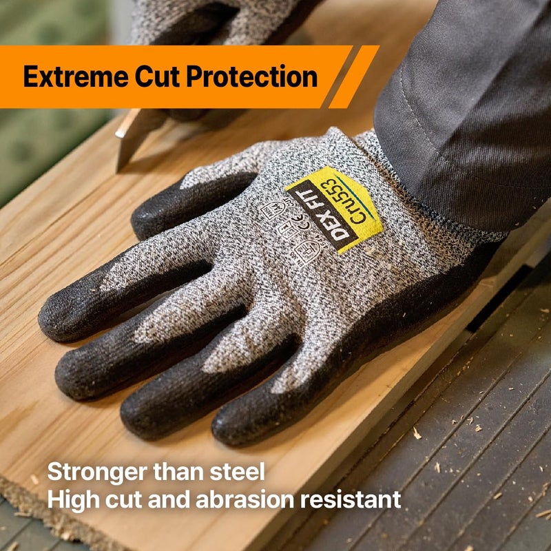 DEX FIT Level 5 Extreme Cut Resistant Gloves Cru553 Thin, Non-Slip Power Grip, Professional Grade 3D Comfort Fit, Thin & Lightweight, Breathable, Touchscreen Compatible, Itch-Free; Grey M (8) - Image 4