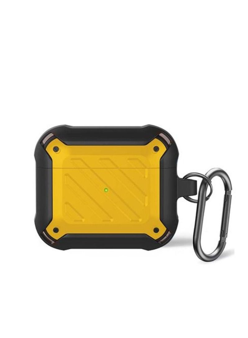 ACLIX Shockproof Armor Rugged Case Cover With Keychain For Apple Airpods 3 (3rd Generation) Yellow/Black - Image 1