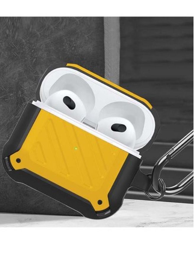 ACLIX Shockproof Armor Rugged Case Cover With Keychain For Apple Airpods 3 (3rd Generation) Yellow/Black - Image 2