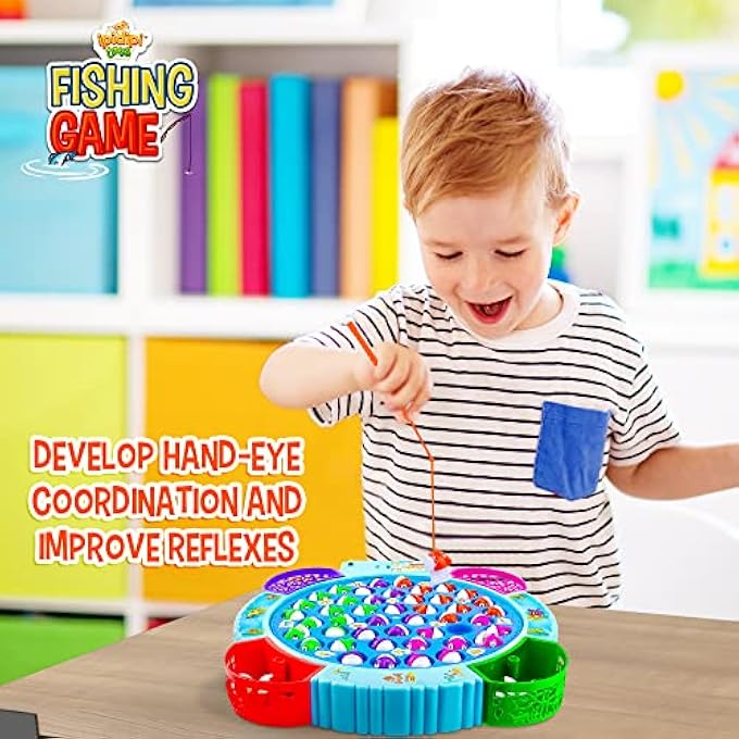 IPIDIPI TOYS Fishing Game Play Set  45 Magnetic Fish 8 Poles Rotating Board OnOff Music Family Children Backyard Colorful Toy for Kids Toddlers Age 3 and Up - Image 5
