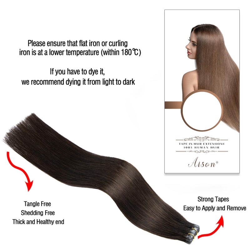 Aison Tape in Hair Extensions Human Hair Dark Brown 100% Remy Human Hair Extensions Silky Straight Tape in Hair Extensions Human Hair 20 Pcs/Package(20Inch #2 50g) - Image 5
