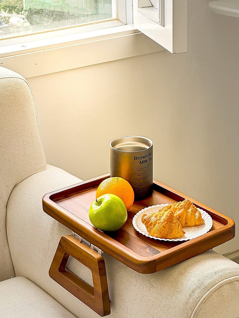 Matiko طاولة صينية ذراع الأريكة، طاولة صينية للأريكة مع حامل هاتف دوار 360°، طاولة قابلة للطي لذراع الأريكة للطعام، طاولة ذراع للأطعمة، المشروبات، الوجبات الخفيفة، جهاز التحكم، الهاتف - Image 2