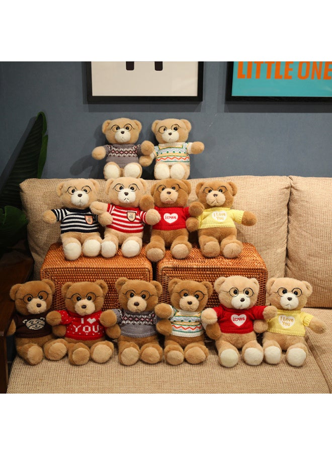 null - Wedding Teddy Bears Standing Posture Sweater Glasses Couple Plush Toys Heart-Shaped Soft Short Plush Material PP Cotton Filling-Specifications:Print Gray Print White (brown)-Color:30cm - Image 1