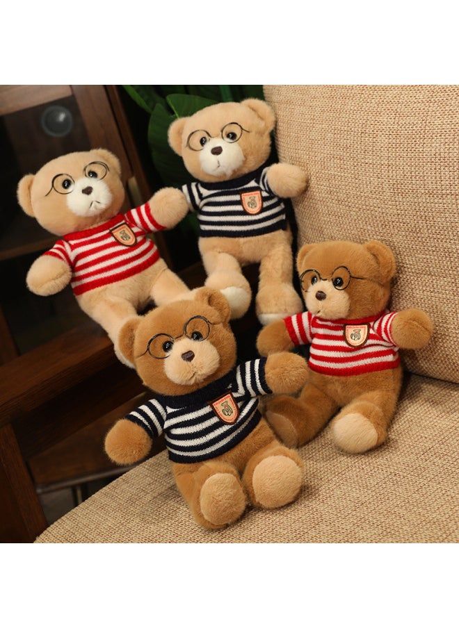 null - Wedding Teddy Bears Standing Posture Sweater Glasses Couple Plush Toys Heart-Shaped Soft Short Plush Material PP Cotton Filling-Specifications:Print Gray Print White (brown)-Color:30cm - Image 1