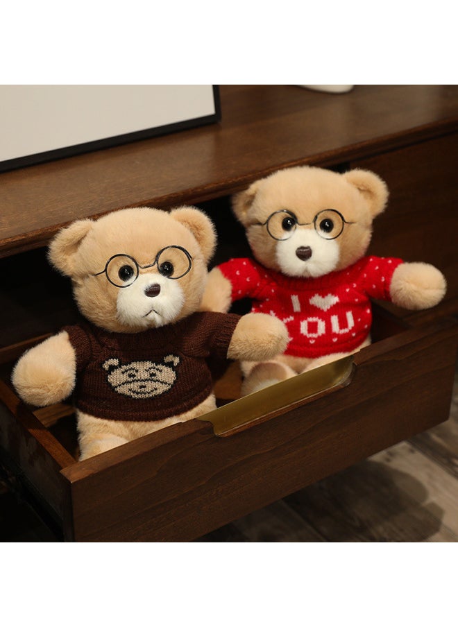 null - Wedding Teddy Bears Standing Posture Sweater Glasses Couple Plush Toys Heart-Shaped Soft Short Plush Material PP Cotton Filling-Specifications:Print Gray Print White (brown)-Color:30cm - Image 1