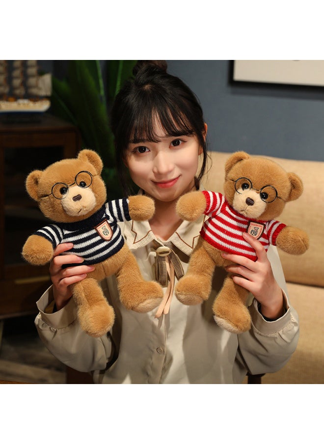 null - Wedding Teddy Bears Standing Posture Sweater Glasses Couple Plush Toys Heart-Shaped Soft Short Plush Material PP Cotton Filling-Specifications:Print Gray Print White (brown)-Color:30cm - Image 1