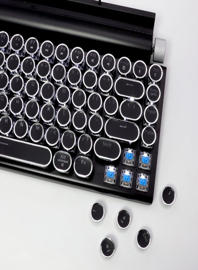 Adventurers Typewriter Style Retro Mechanical Keyboard, White Backlight, 83 Key Bluetooth 5.0 Blue Axis Compatible with Desktop, Laptop, Mac and Mobile, Black, 12.3 x 6.6 x 1.6 Inches - Image 5