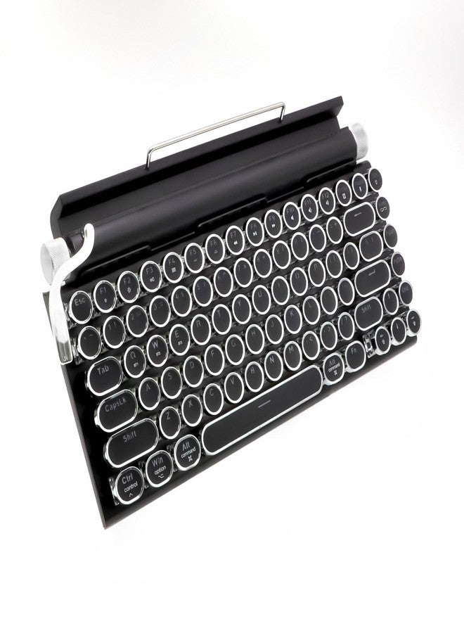 Adventurers Typewriter Style Retro Mechanical Keyboard, White Backlight, 83 Key Bluetooth 5.0 Blue Axis Compatible with Desktop, Laptop, Mac and Mobile, Black, 12.3 x 6.6 x 1.6 Inches - Image 1