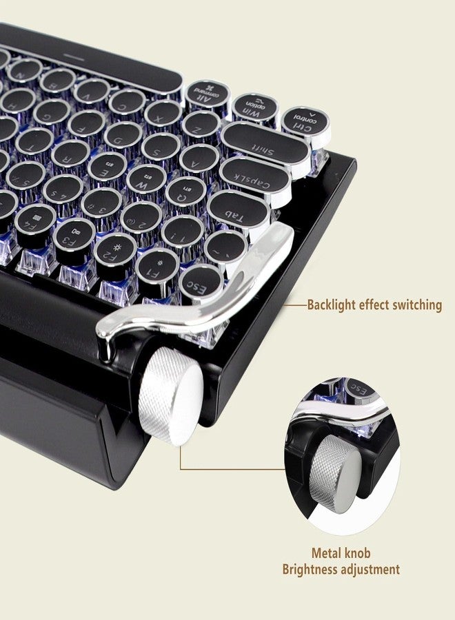 Adventurers Typewriter Style Retro Mechanical Keyboard, White Backlight, 83 Key Bluetooth 5.0 Blue Axis Compatible with Desktop, Laptop, Mac and Mobile, Black, 12.3 x 6.6 x 1.6 Inches - Image 4