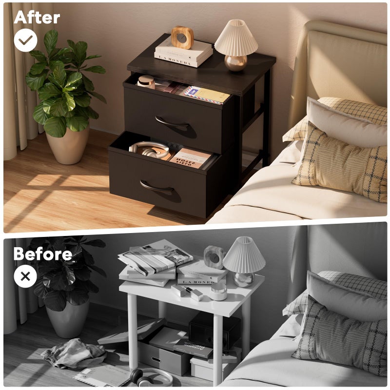 Simple Deluxe Nightstand 2 Drawers Dresser for Bedroom, 3-Tier Bedside Table with Fabric Bins, Night Stand Set 2, End Table for Living Room, Wood top Load-Bearing up to 44 lb, Black - Image 4