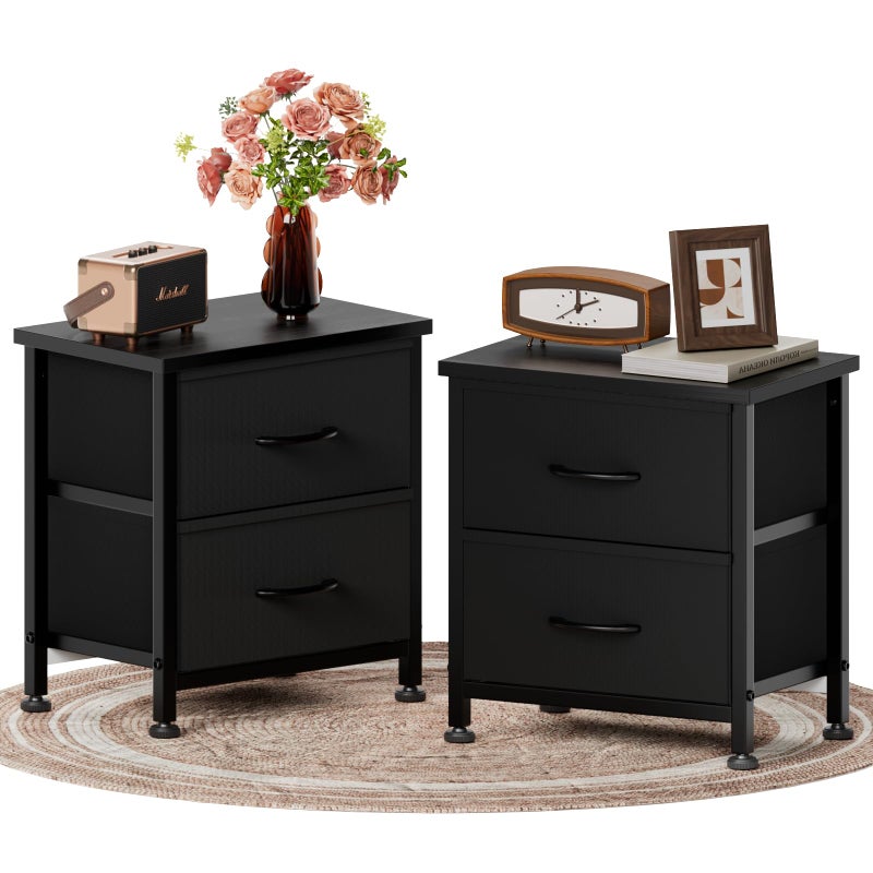 Simple Deluxe Nightstand 2 Drawers Dresser for Bedroom, 3-Tier Bedside Table with Fabric Bins, Night Stand Set 2, End Table for Living Room, Wood top Load-Bearing up to 44 lb, Black - Image 1
