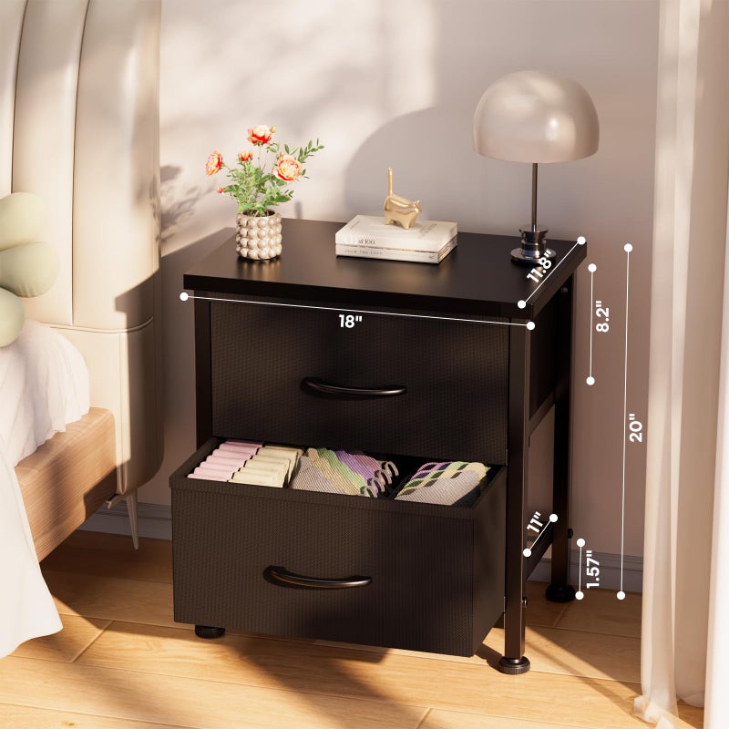 Simple Deluxe Nightstand 2 Drawers Dresser for Bedroom, 3-Tier Bedside Table with Fabric Bins, Night Stand Set 2, End Table for Living Room, Wood top Load-Bearing up to 44 lb, Black - Image 2