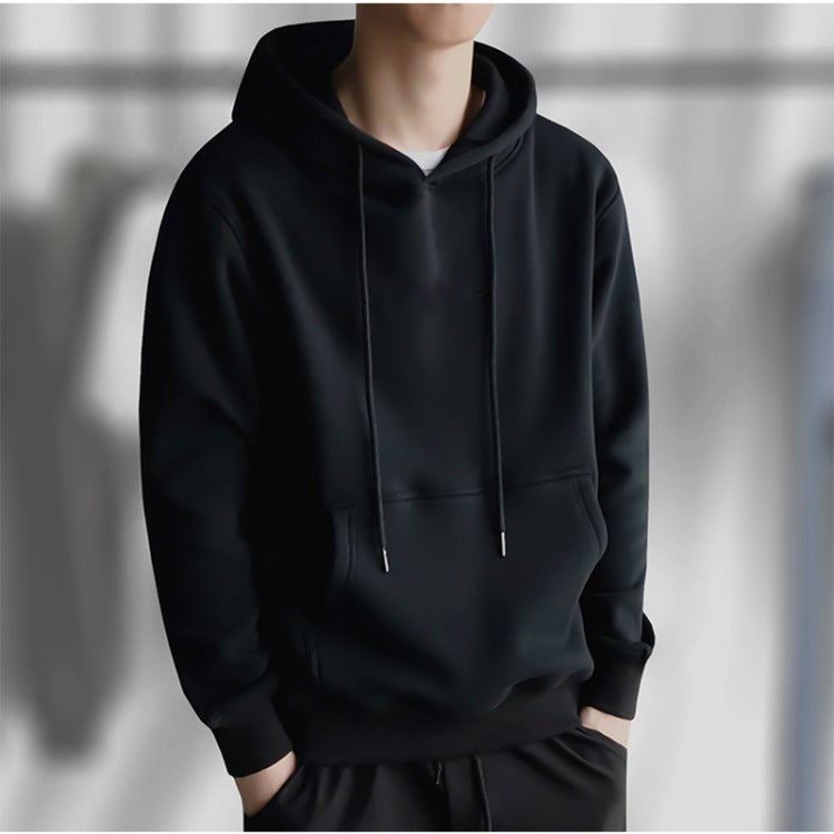 New autumn and winter hooded sweater mens sports loose solid color terry autumn and winter class clothes wholesale sweater long sleeve [Gray] thin hooded - Image 2