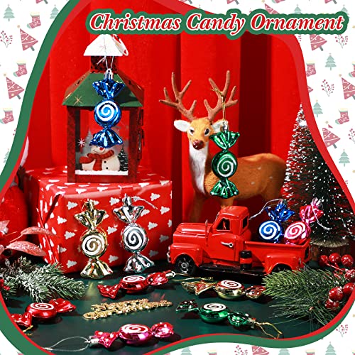 Threan 12 Pcs Christmas Candy Ornaments for Tree Decoration Hanging Glitter Candy Cane Christmas Peppermint Ornament with Golden Rope for Xmas Holiday DecorationMix ColorsPlastic - Image 3