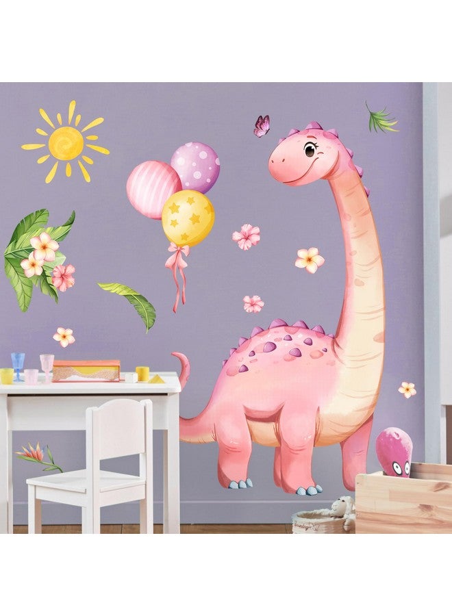 Supzone Large Pink Dinosaur Wall Decals Cartoon Dino Balloon Flower Wall Stickers Peel and Stick Wall Art Decor for Girls Baby Nursery Kids Bedroom Playroom Classroom Toddlers Wall Decor - Image 4