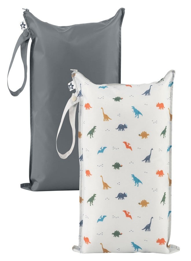 Tiny Twinkle Mess-proof Wet Bags 2 Pack Waterproof and Washable Bag for Travel storage, Stroller, Daycare, Baby Diapers, Yoga, Beach, Pool, Wet Toddler Swimsuits (Dinosaur) - Image 1
