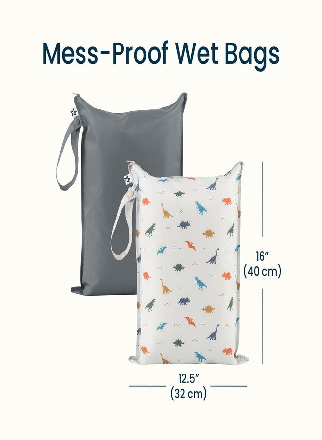 Tiny Twinkle Mess-proof Wet Bags 2 Pack Waterproof and Washable Bag for Travel storage, Stroller, Daycare, Baby Diapers, Yoga, Beach, Pool, Wet Toddler Swimsuits (Dinosaur) - Image 5
