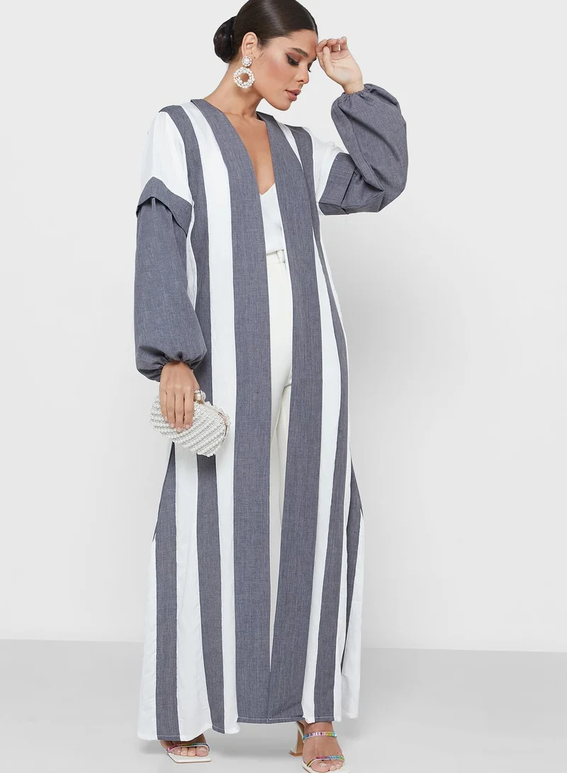 Khizana Puff Sleeve Color Block Abaya With Sheila