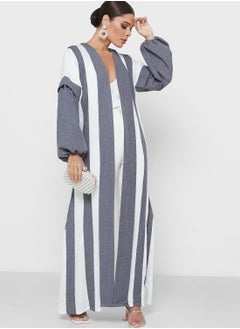 Khizana Puff Sleeve Color Block Abaya With Sheila  - Image 5