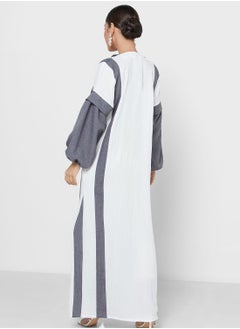 Khizana Puff Sleeve Color Block Abaya With Sheila  - Image 2