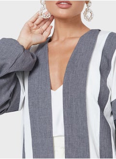 Khizana Puff Sleeve Color Block Abaya With Sheila  - Image 3