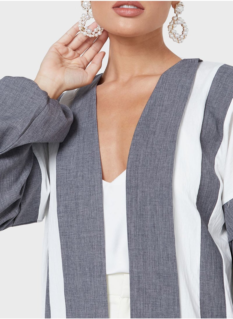 Khizana - Puff Sleeve Color Block Abaya With Sheila - Image 1