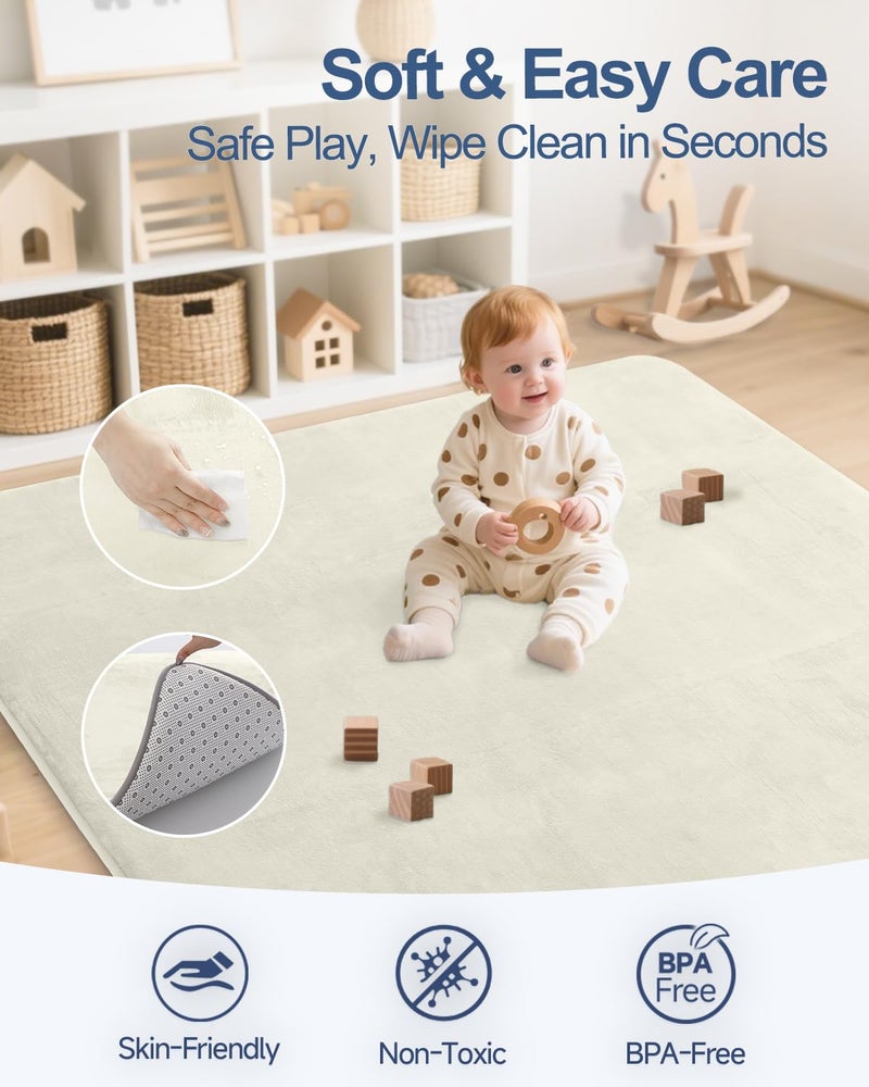 SEPARO Thick Baby Play Mat for Floor,50 x 50 Playpen Mat,Tummy Time Foam Mats,Ultra Soft Support & Plush Feel,Easy Care with Non-Slip Cushioned for Infant,Kids and Toddler Crawling,Beige - Image 3