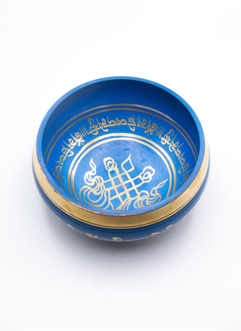 Alpine Crystals UAE - Authentic Himalayan Singing Bowl Single Set Vibrant Blue Design Handcrafted in Nepal (385 grams) Includes Traditional Wooden Striker - Image 1