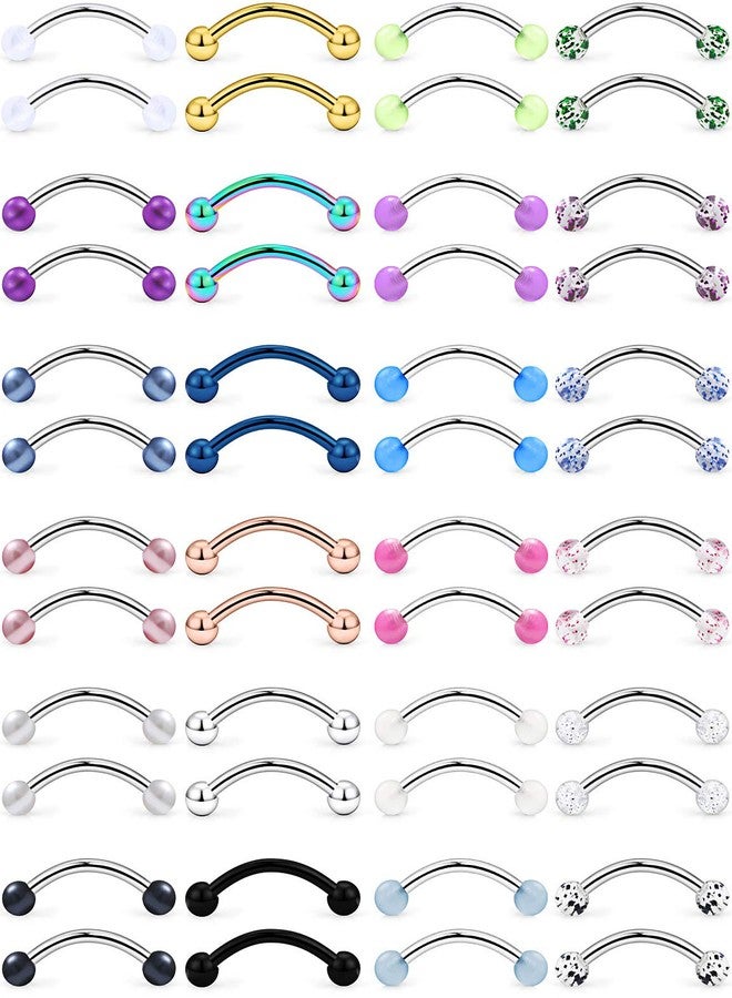 Hoeudjo 48PCS 14G Glow in The Dark Snake Eyes Tongue Rings Surgical Steel Curved Barbell Nipplerings Ring Body Piercing Jewelry for Women Men 14mm 9/16 Inch Silver-Tone Rose Gold Black - Image 1