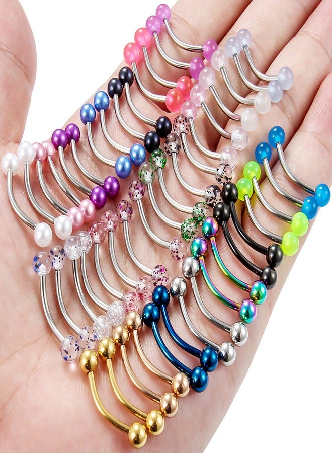 Hoeudjo 48PCS 14G Glow in The Dark Snake Eyes Tongue Rings Surgical Steel Curved Barbell Nipplerings Ring Body Piercing Jewelry for Women Men 14mm 9/16 Inch Silver-Tone Rose Gold Black - Image 5