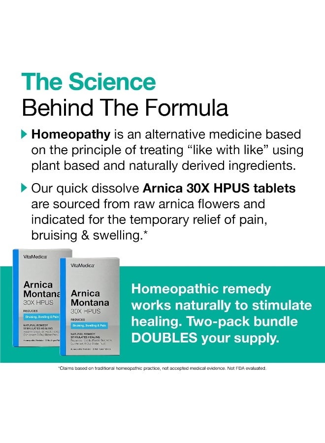 | Arnica Montana | 30X | Hpus | Made In Usa | Plant Based | Homeopathic | Arnica Tablets | 30 Ct | 2 Pack Bundle | 5 Day Supply Each