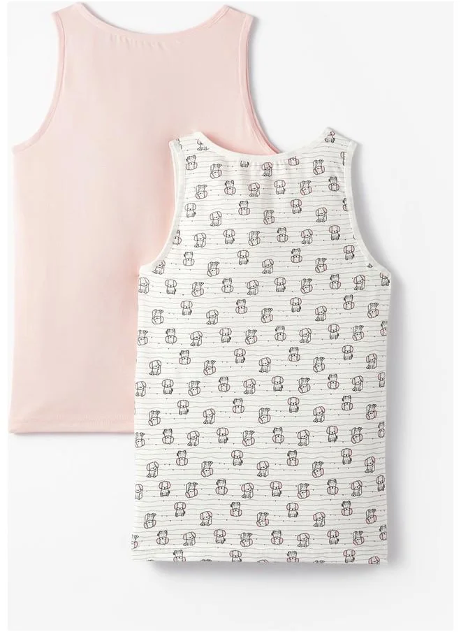 جون June Girl Dog Patterned 2-Pack Tank Top Multicolour - Powder