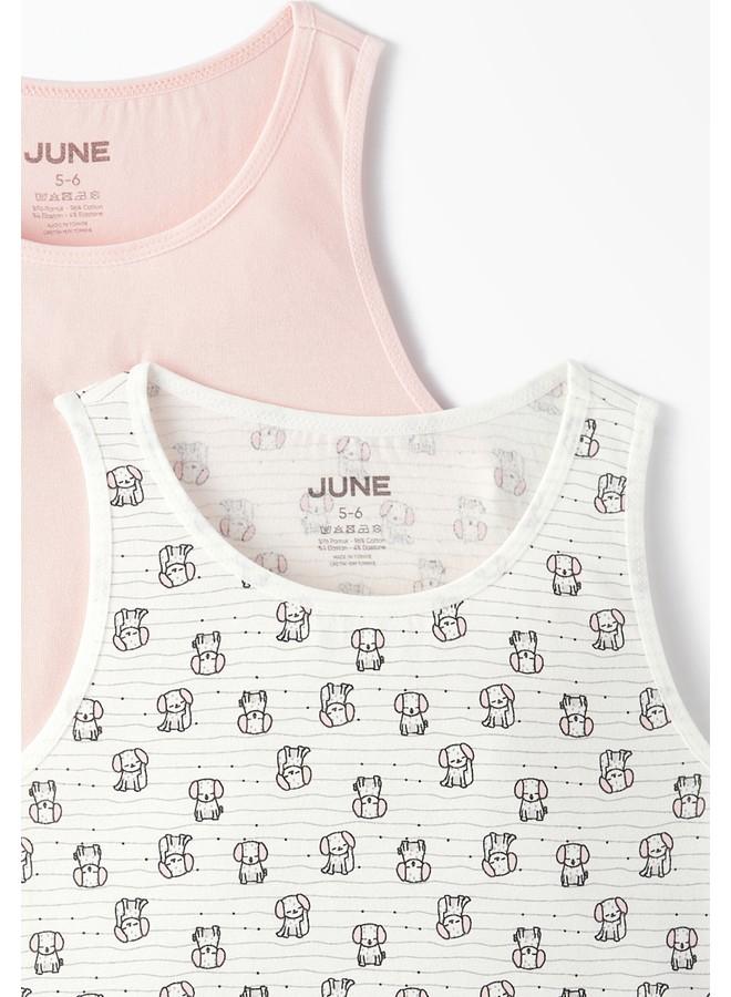 JUNE Girl Dog Patterned 2-Pack Tank Top Multicolour - Powder - Image 3