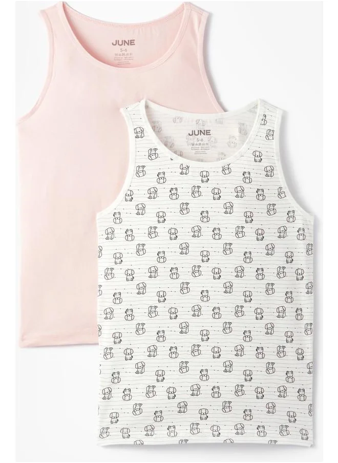 جون June Girl Dog Patterned 2-Pack Tank Top Multicolour - Powder