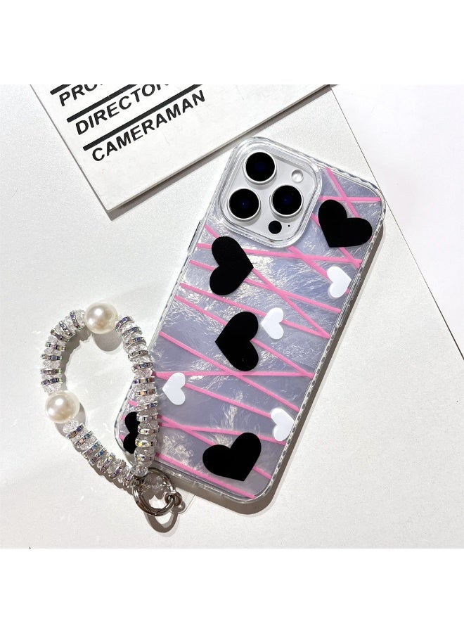 NIBEMINENT Korean Love Protective TPU Case Cover with Chain For iPhone 15 Pro Clear - Image 2