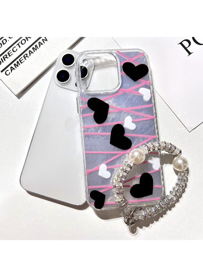 NIBEMINENT Korean Love Protective TPU Case Cover with Chain For iPhone 15 Pro Clear - Image 1