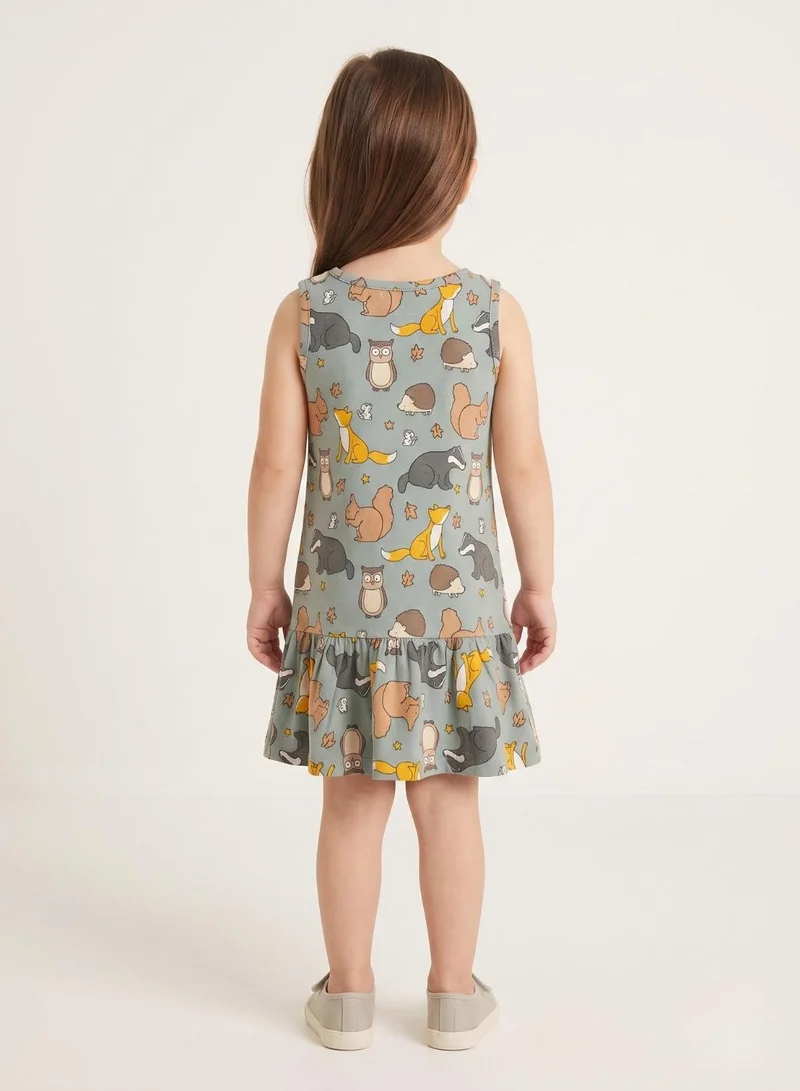 بيبي كلو Girls Grey Forest Animal Print Dress