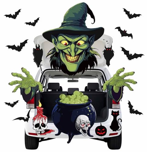 HEIPINIUYE Halloween Witch Trunk or Treat Car Decorations Kit Halloween Trunk or Treat Decorations for SUV Car Garage Door Entryway Archway Witch Party Decorations - Image 1