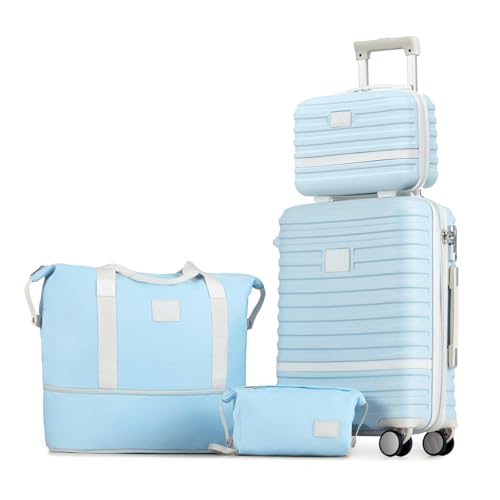 Joyway Carry On Luggage 20 Inch Expandable Suitcase with Spinner Wheel, 4 Piece Hard Shell Luggage Set with TSA Lock(Lightblue brown) - Image 1
