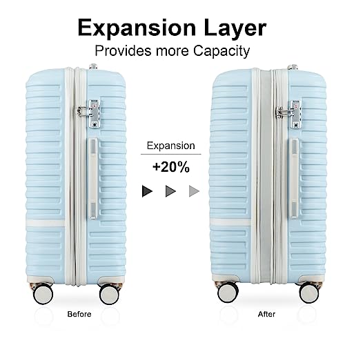 Joyway Carry On Luggage 20 Inch Expandable Suitcase with Spinner Wheel, 4 Piece Hard Shell Luggage Set with TSA Lock(Lightblue brown) - Image 2