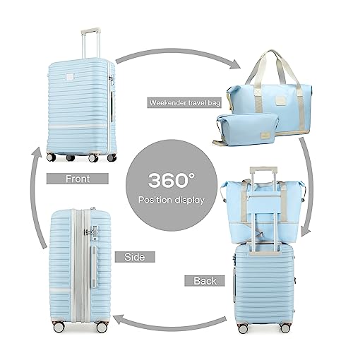 Joyway Carry On Luggage 20 Inch Expandable Suitcase with Spinner Wheel, 4 Piece Hard Shell Luggage Set with TSA Lock(Lightblue brown) - Image 5