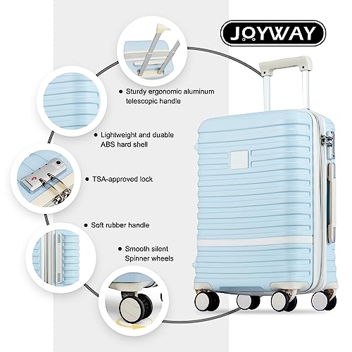 Joyway Carry On Luggage 20 Inch Expandable Suitcase with Spinner Wheel, 4 Piece Hard Shell Luggage Set with TSA Lock(Lightblue brown) - Image 4
