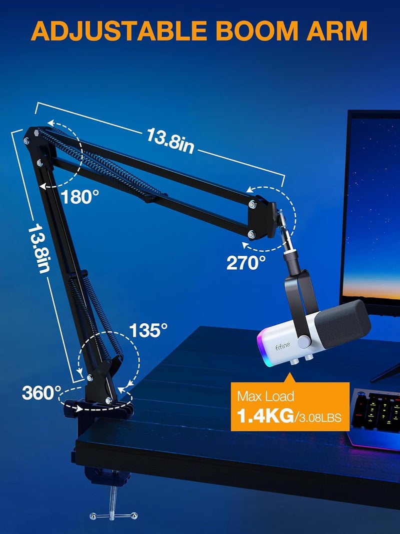 SUNMON QuadCast Boom Arm, Mic Arm for Blue Yeti HyperX QuadCast SoloCast Fifine AM8 and Most Microphone, Mic Stand Desk with 3/8" to 5/8" Adapter by - Image 4
